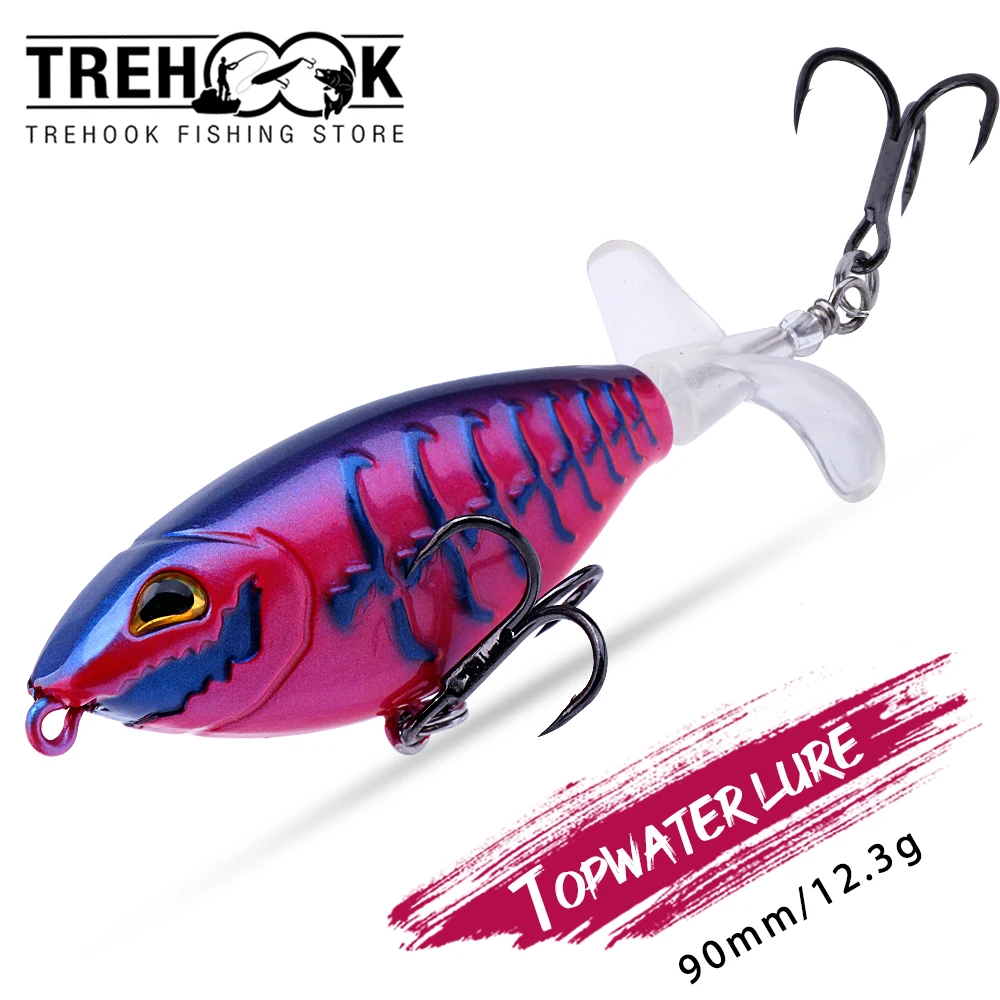 TREHOOK Topwater Fishing Lures With Brand Hooks 90mm 12g Propeller Tail Pencil Popper For Fishing Artificial Wobblers Pike Bass