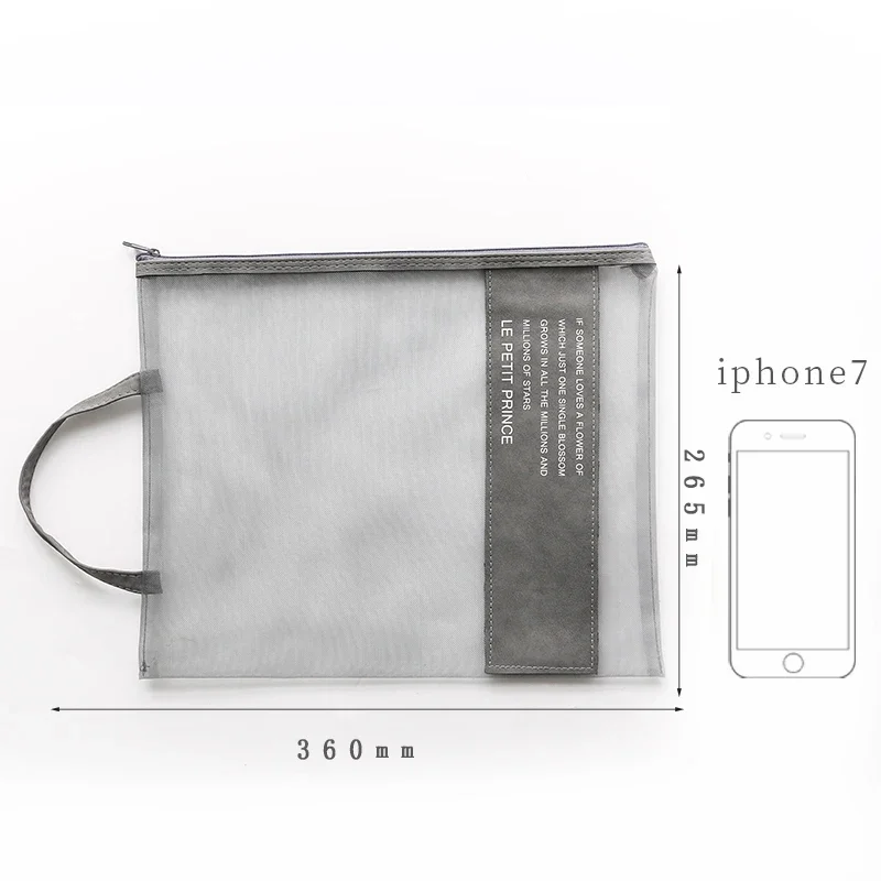 Borsa per documenti A4 alla moda e semplice con rete e borsa con cerniera per la conservazione di libri in aula per studenti e materiale per ufficio