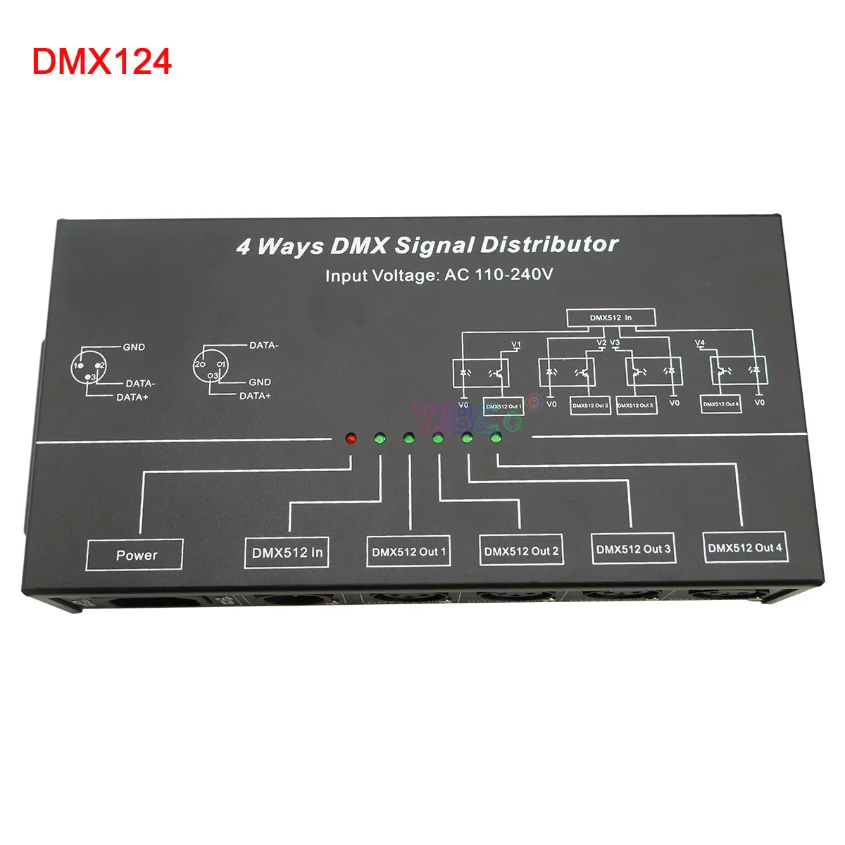 4CH LED DMX512 amplifier Splitter DMX124 4 channels DMX signal repeater 4 output ports DMX signal distributor;AC100V-240V input