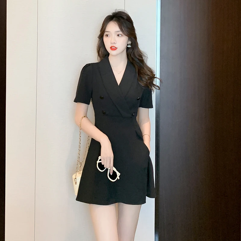 Real Photo Summer New Short Blazer Dress Outfits Bodycon Double Breasted Split Dress And Shorts Two-Piece Set Suits Female 2024