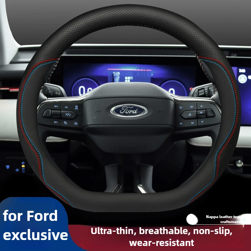 

Leather Car Steering Wheel Cover for Ford Territory Maverick Everest Sport Mustang Focus Kuga Explorer ST Line Ranger 2025 2026