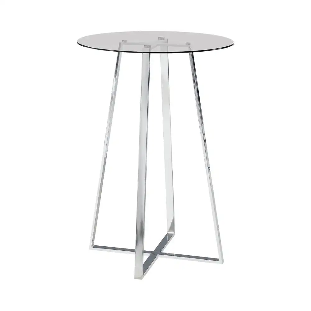 Round Glass Top Bar Table Chrome Legs Bistro Pub Table
