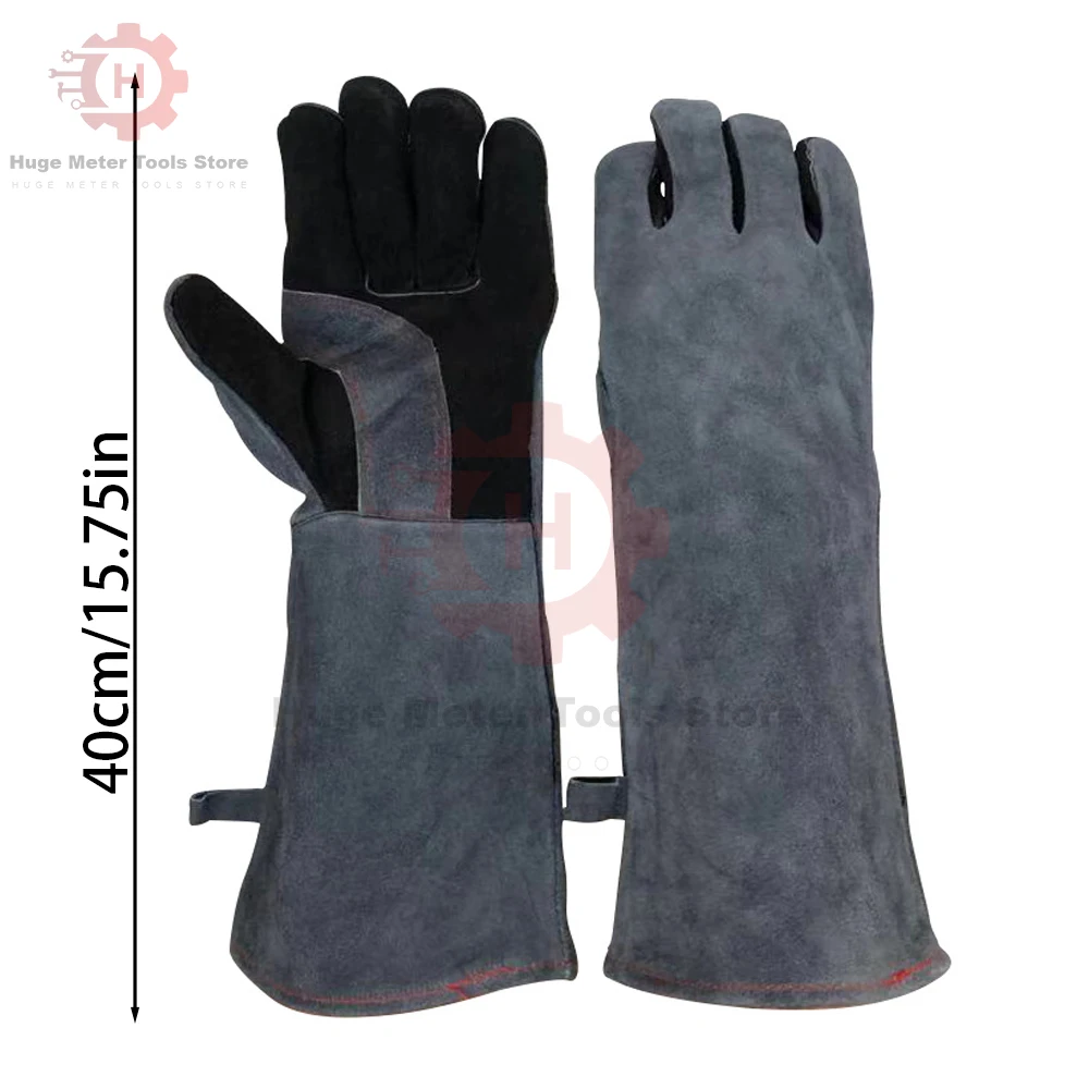 Guantes De Cuero Resistentes Al Calo 40cm Long Cowhide Welding Gloves Double-layer Heat-Insulated High-Temperature Resistant