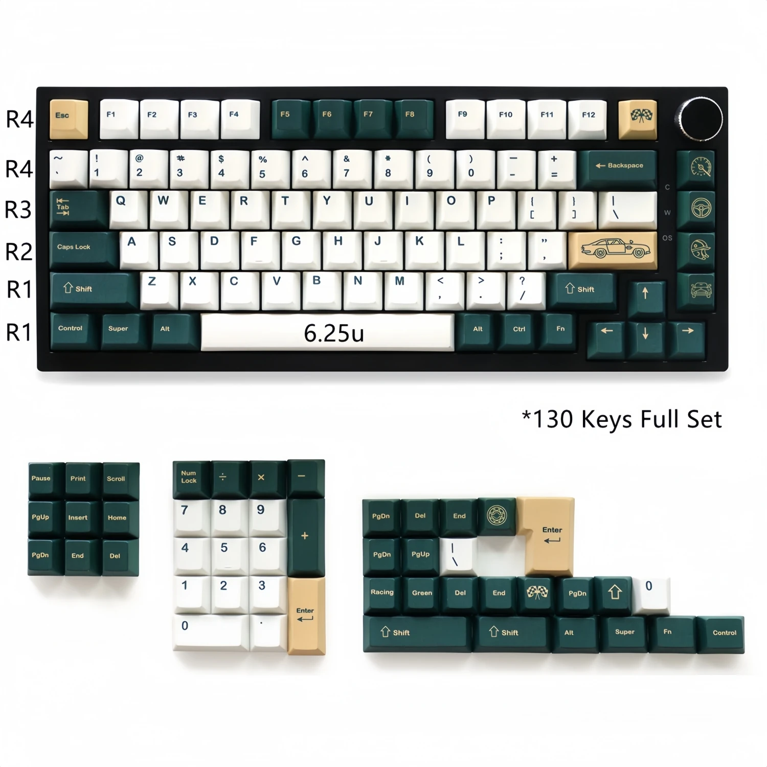 For Car Racing R2 Style Keycaps 130 Keys PTB Dye-Sublimation Cherry Profile Key Caps for 104/108 Mx Switch Mechanical Keyboard