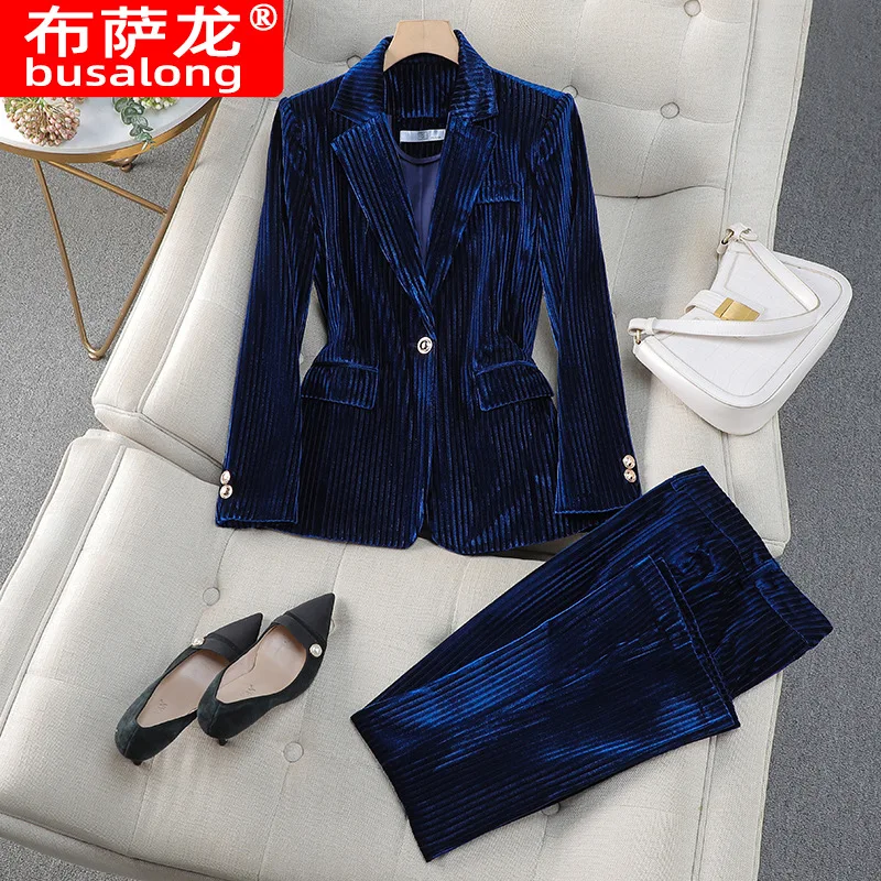 Pleuche Suit Coat for Women Autumn and Winter2024New Fashion Temperament Leisure High-End Women's Suit Suit Women's