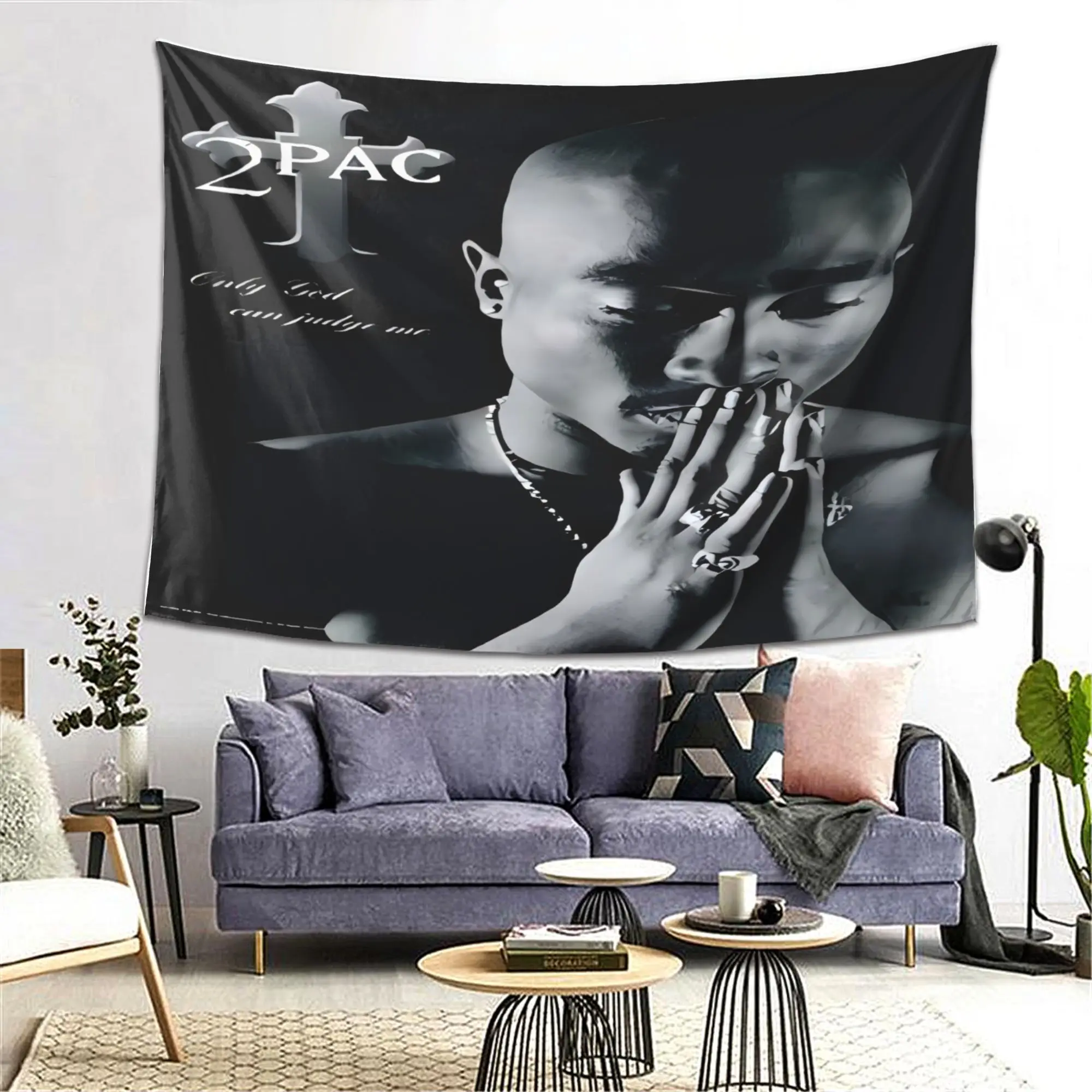 1pc 2Pac Tupac Shakur Wall Tapestry for Bedroom Living Room, Cool Room Stuff, Large Size, Polyester 2D Print, Bedroom Stuff, Mus