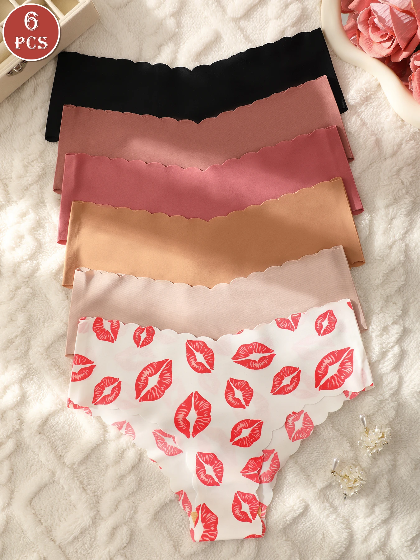 6-Pack Women's Seamless Underwear, Solid Color and Printed Mix, Bare-Feel, Sexy and Comfortable Panties
