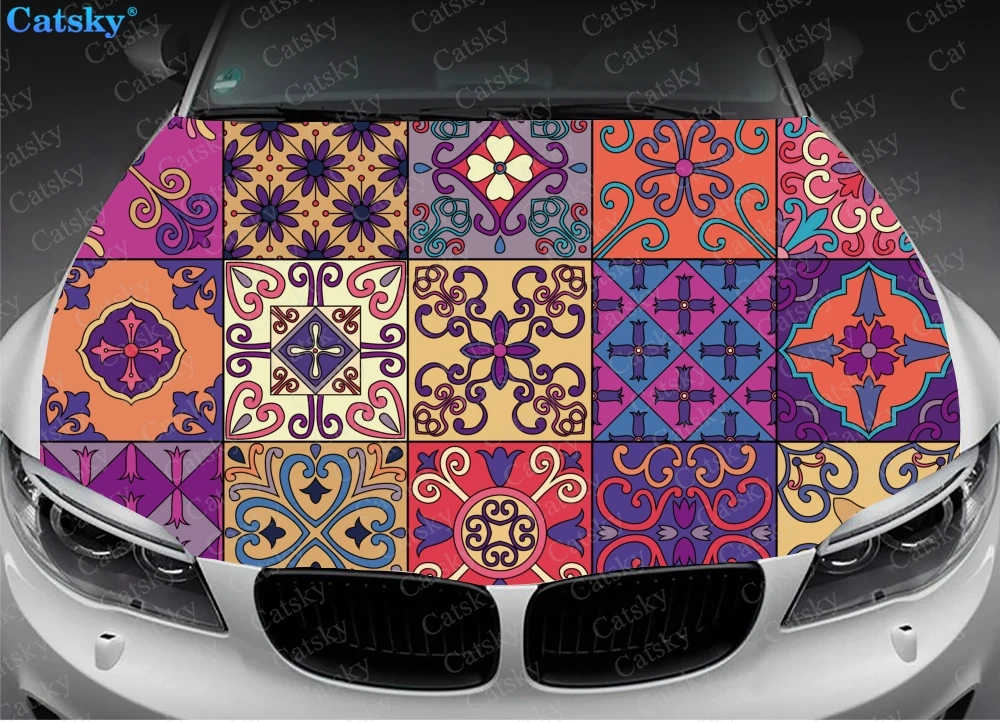 Ethnic Style Printstyle,Mandala,Car Floor Mats,Car hood wrap lion decal, bonnet vinyl sticker,  CUSTOM made to Fit Any Car