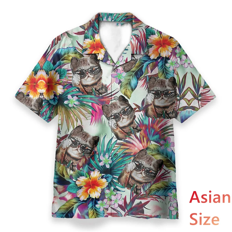 Fashion 2025 Hawaii Shirt For Men's Clothing Short Sleeve Button Shirts Vacation Casual Style Casual Sport Lovely Animal Blouse