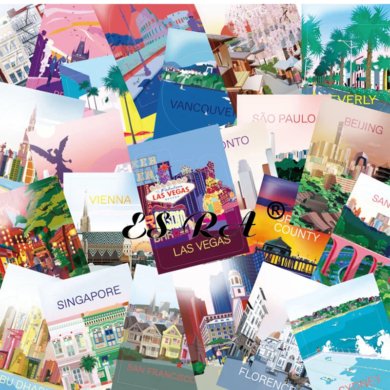 1 Piece 4inch Cities Travel Pegatinas Aesthetic Stickers Decal Waterproof for Suitcase Laptop Pitcher Guitar Skateboard