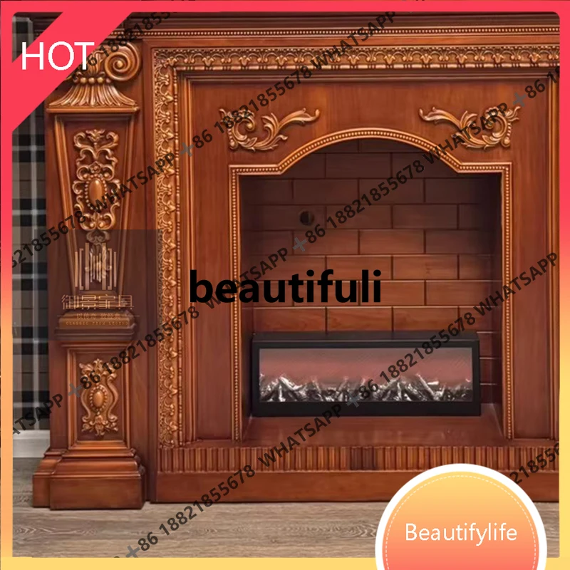 

D07 European mantel fireplace cabinet simulation fire embedded decorative heating porch furnace cabinet