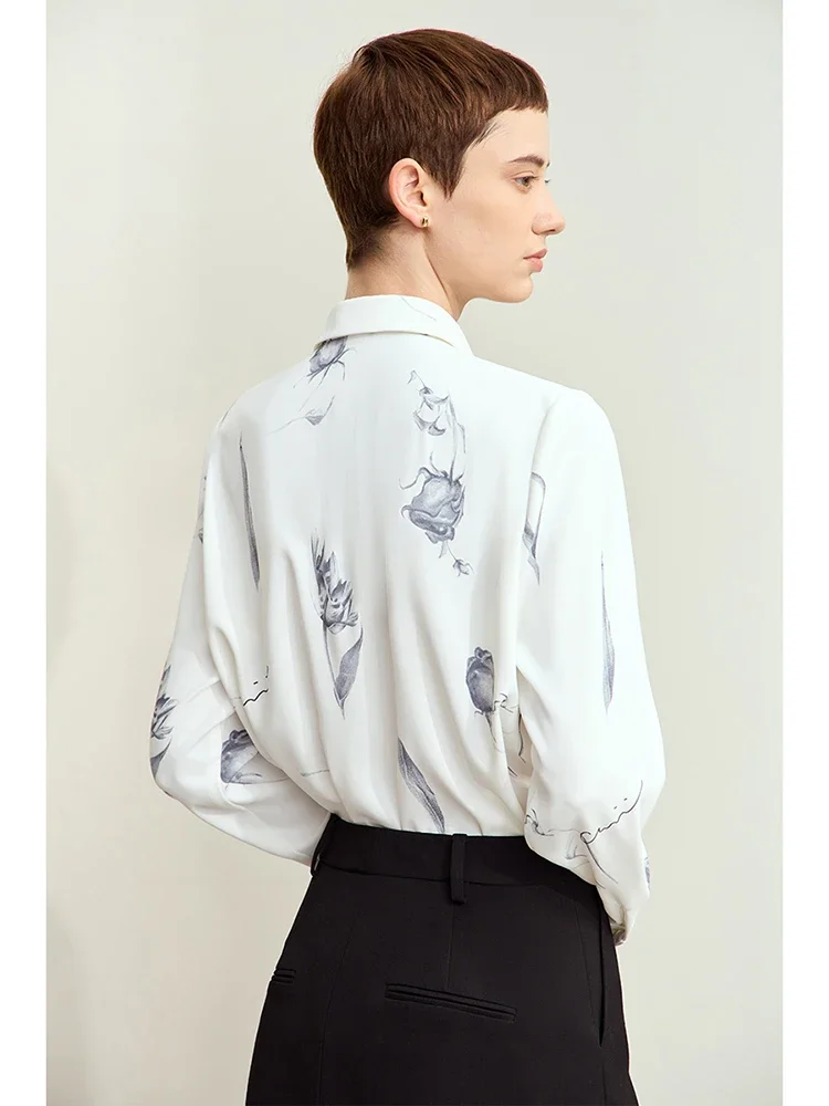 Amii Minimalism 2024 Chiffon Shirts for Women Autumn New Romantic Holiday Style Lapel Rose Print Loose Elegant Blouses 12423037