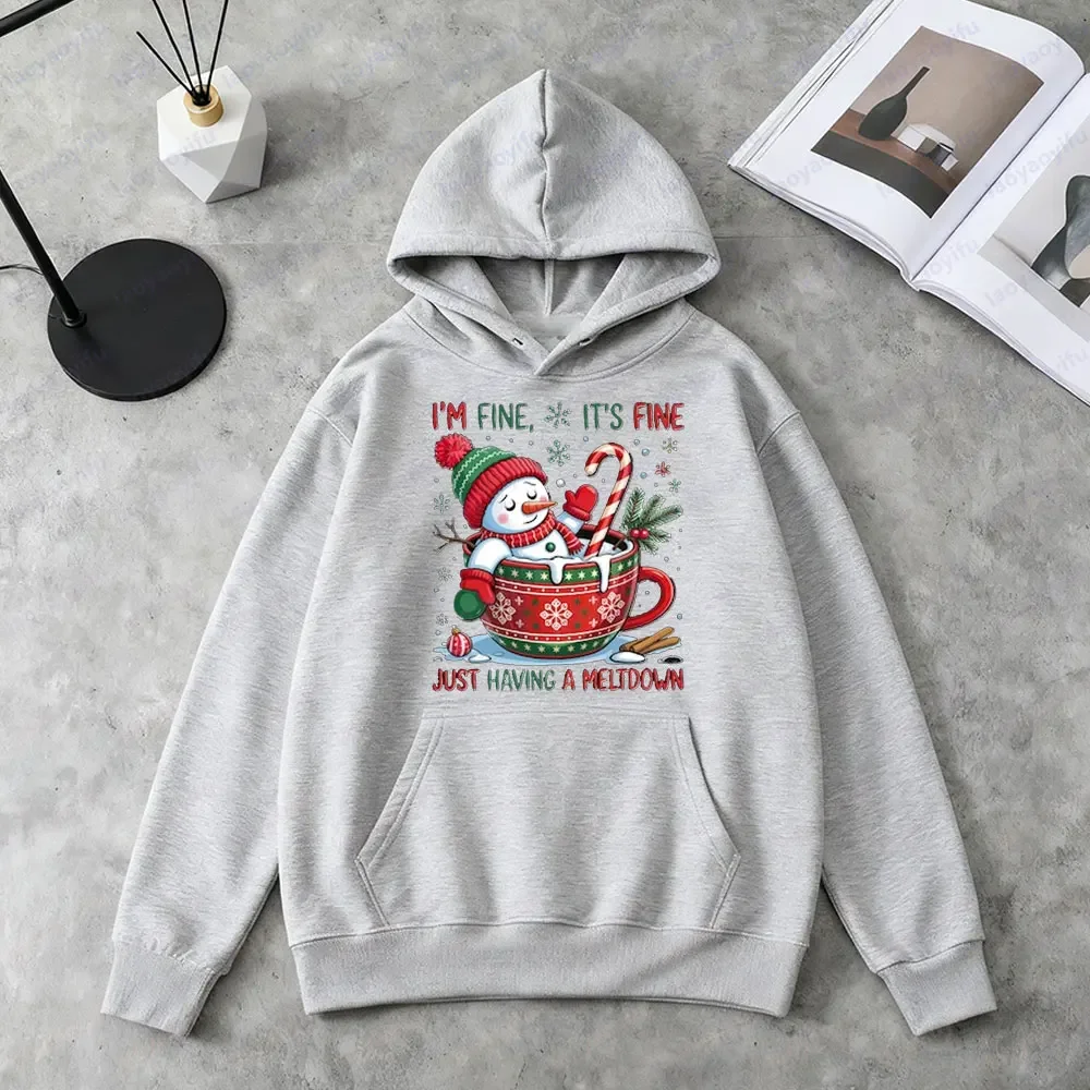 مضحك رجل الثلج ذوبان ملابس رياضية الشتاء الساخن الكاكاو عيد الميلاد هوديي المرأة اليومية عارضة الملابس عيد الميلاد لطيف زوجين هوديي