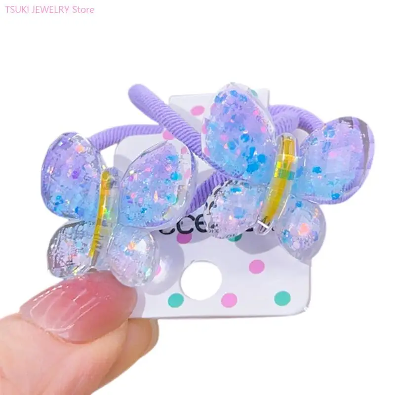 62KE Błyszcząca opaska do włosów w kształcie motyla Urocza gumka do włosów Elastyczne opaski do włosów dla dzieci