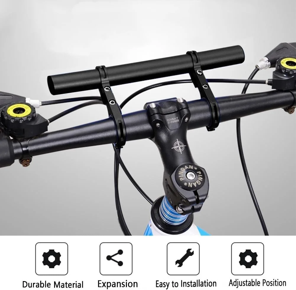 Bike Handlebar Extender 20cm Double Bracket Aluminum Alloy Multiuse for Light Phone Mount Extension Cycling Accessories Fans