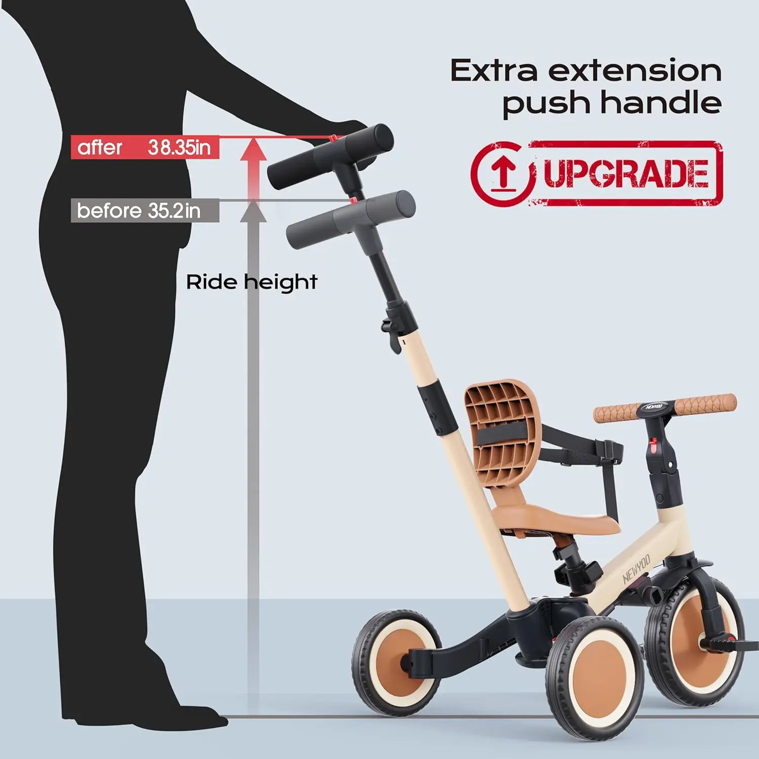 Tricycle pour tout-petits avec poignée poussoir pour 1-3 ans, vélo pour tout-petits, cadeau d'anniversaire et jouet pour garçons et filles, tricycle pour enfants 5 en 1, B