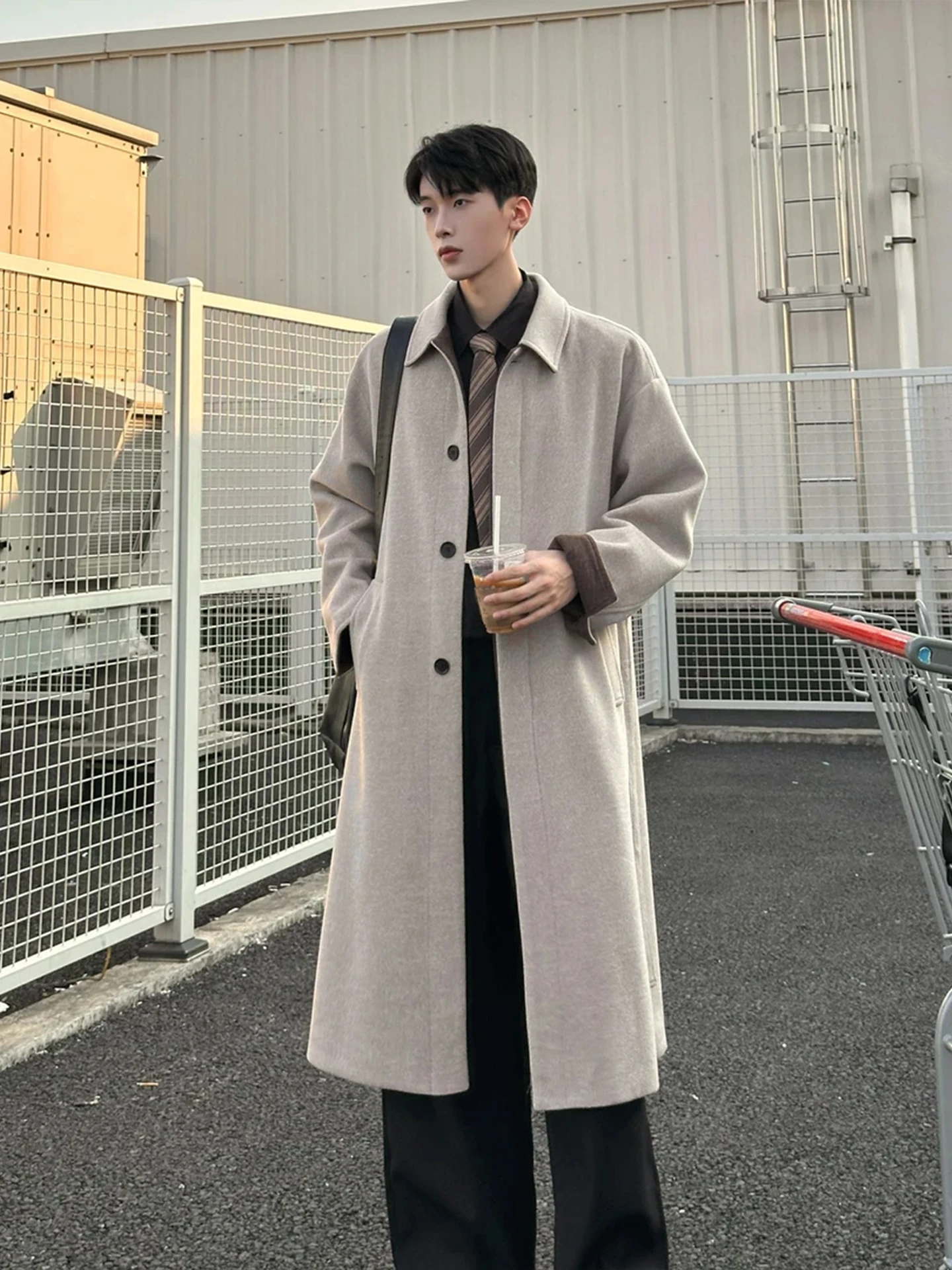 

Cleanfit Korean Sle Men's Woolen Coat Autumn Winter Aosphere Suit Jaet Mid-Length Knee-Over Coat Warmth Cold Resistance