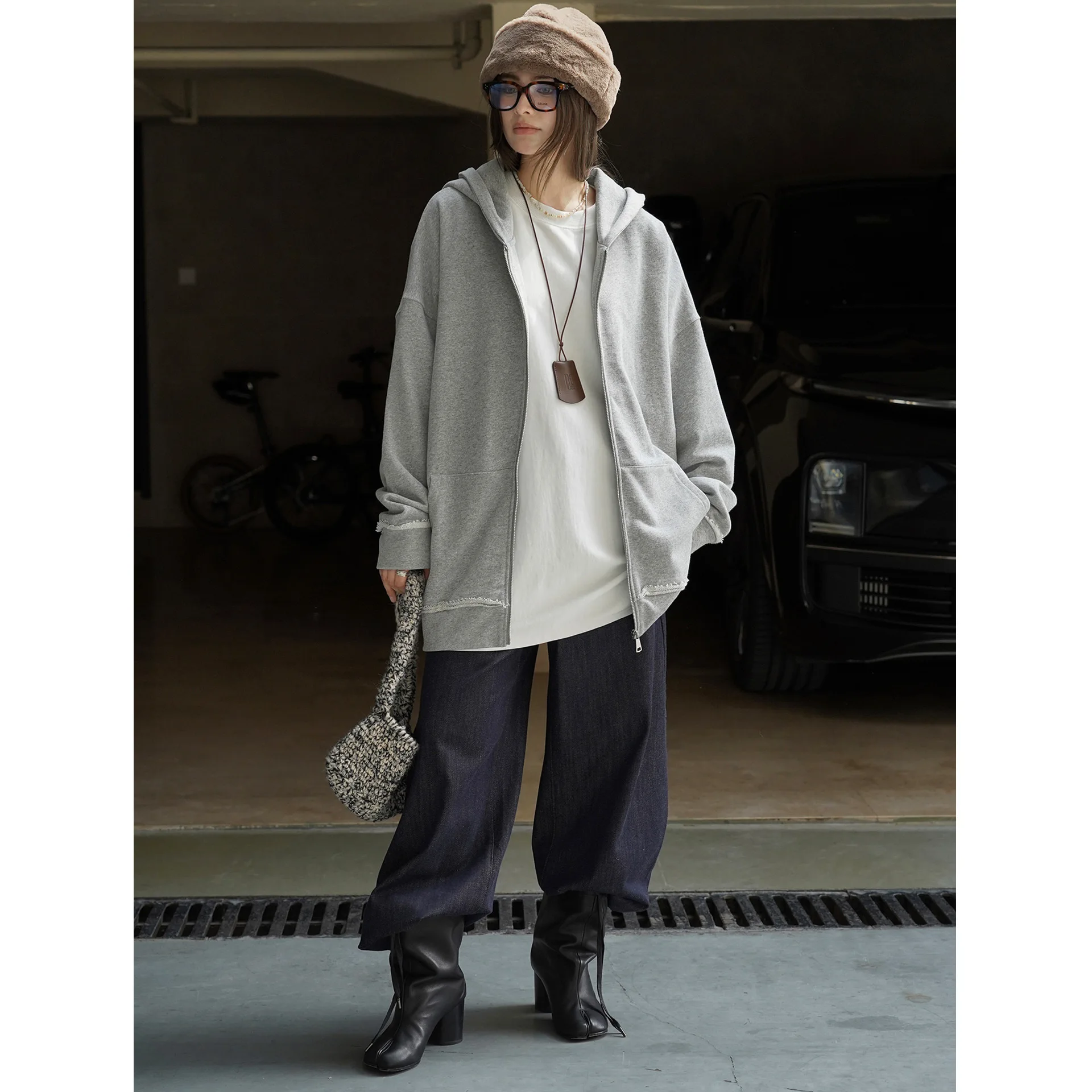 SuperAen Autumn New American Street Design Rough Edge Hooded Hoody Loose Top Women