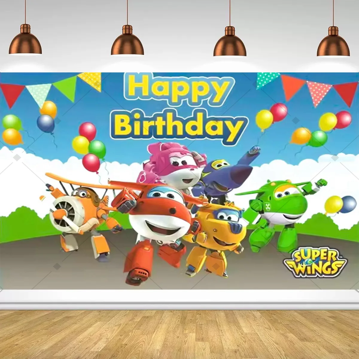 Cartoon SuperWings Geburtstagsparty-Dekorationen Hintergrund Kinder Super-Flugzeug Geburtstagsparty-Deko Banner Baby Taufe Party-Zubehör – Detail 8