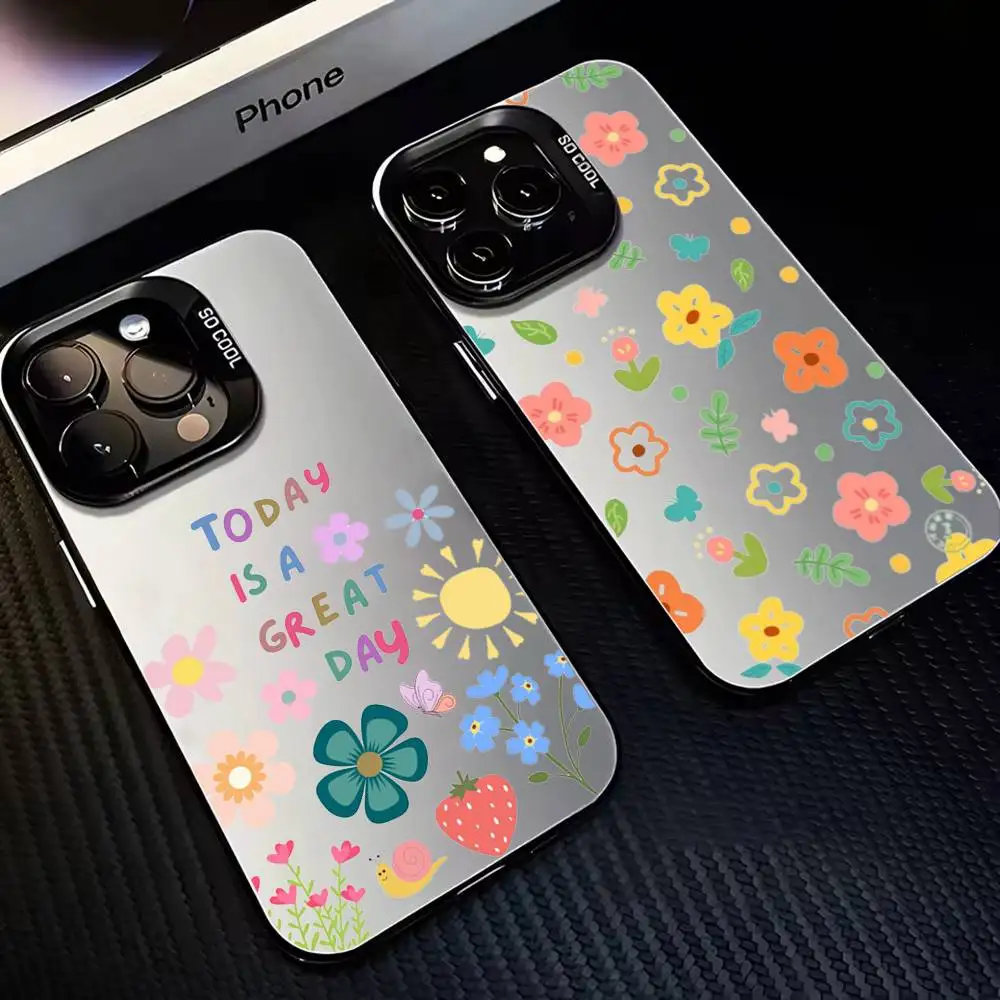 

Small Flower Phone Case For iPhone17,16,15,14,13,12,11 Plus,Pro Max Black Matte Shockproof Cover