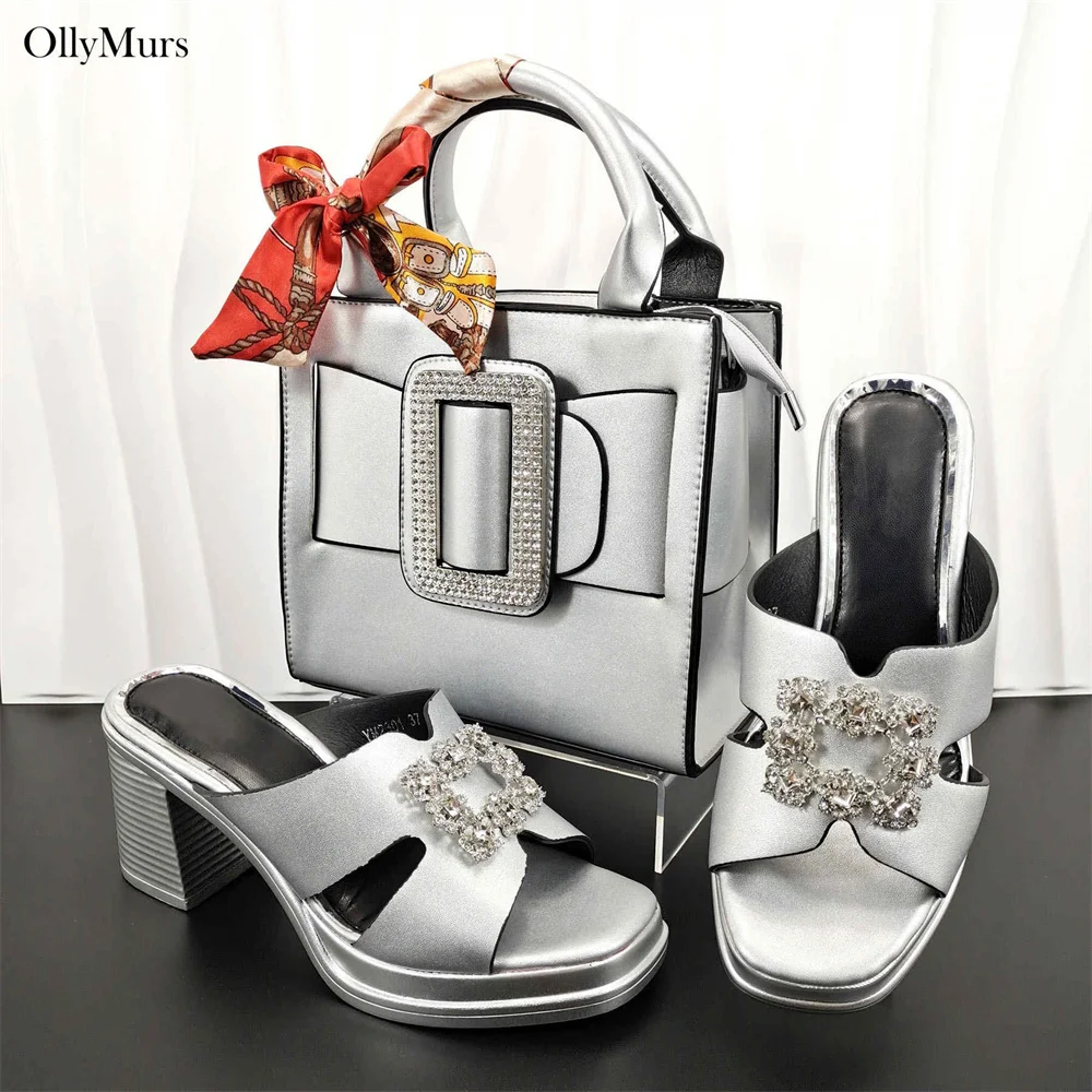 

New Arrival Summer Style Slipper Woman Shoes And Matching Bag Set Fashion Orange Color Sandals Shoes And Bag Set For Party Dress