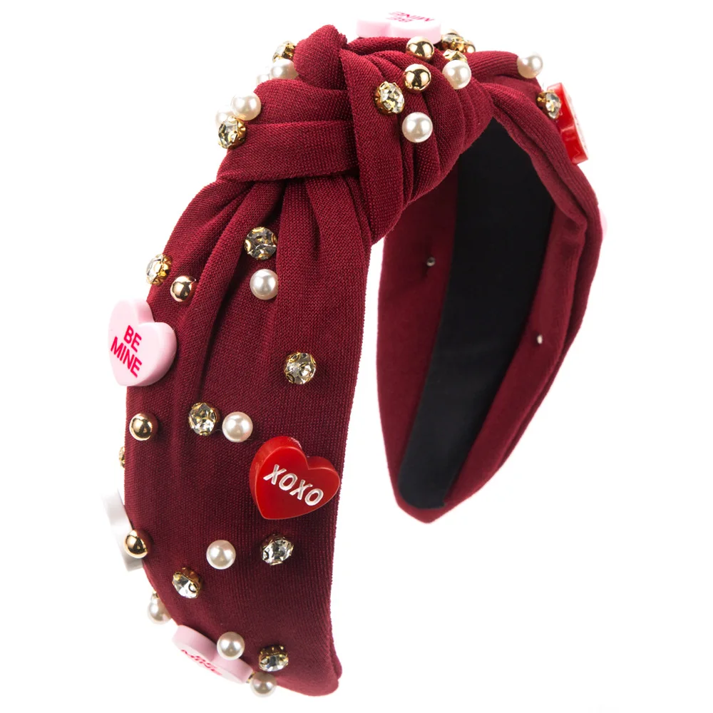 NEW ARRIVAL -Luxury Conversation Heart Knotted Valentines Headband - Padded Knotted Head Band 2025 Valentine's Day Hairband XOXO