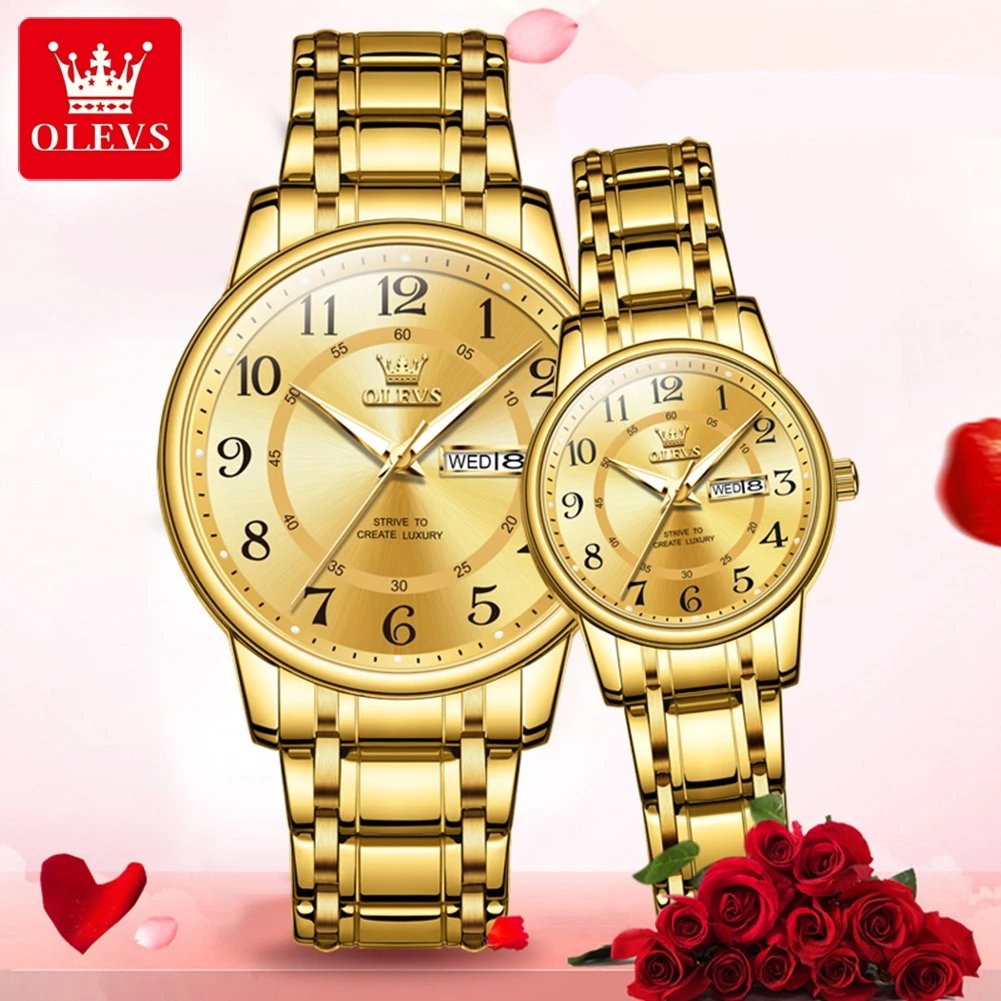 OLEVS Top Luxury Romantic Couple Watch impermeabile Dual Calendar orologio al quarzo con scala digitale orologi luminosi da uomo e da donna