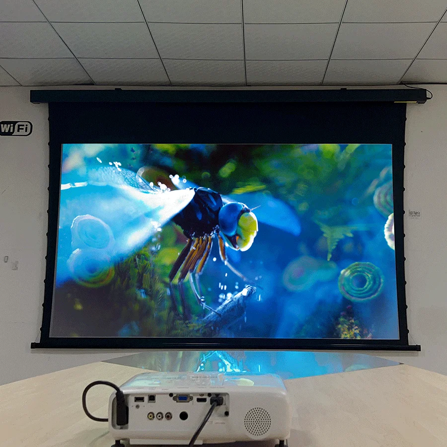 SCREEN PRO 100 Inch 8K Pull Down Projector Screen Motorized Tab Tension ALR Projection Screen For Normal/Long Throw Projectors
