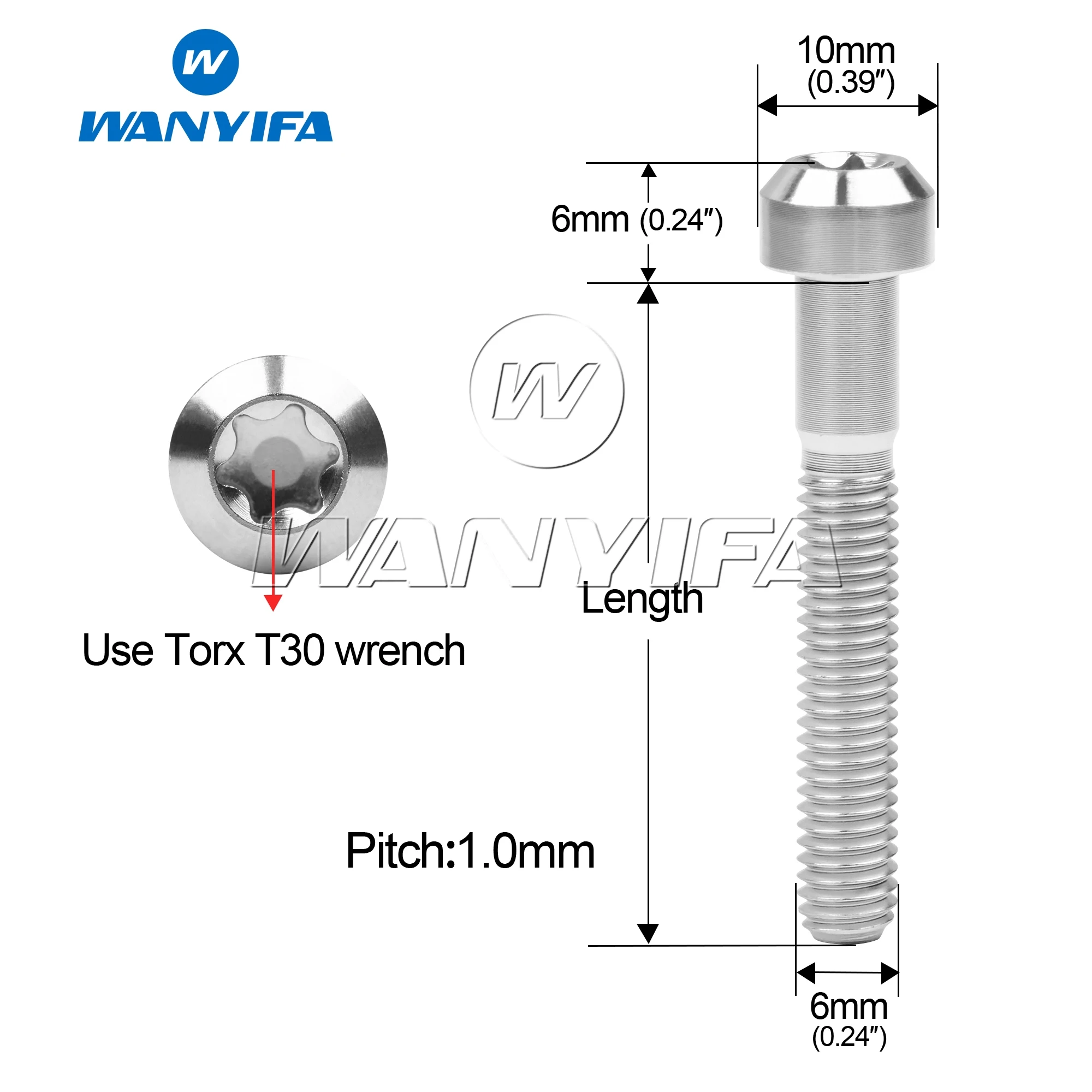Wanyifa Titanium Bolt M6x 10 15 20 25 30 35 40 45 50 55 60 65 70 80mm Torx Head Ti Screws for Bicycle Motorcycle