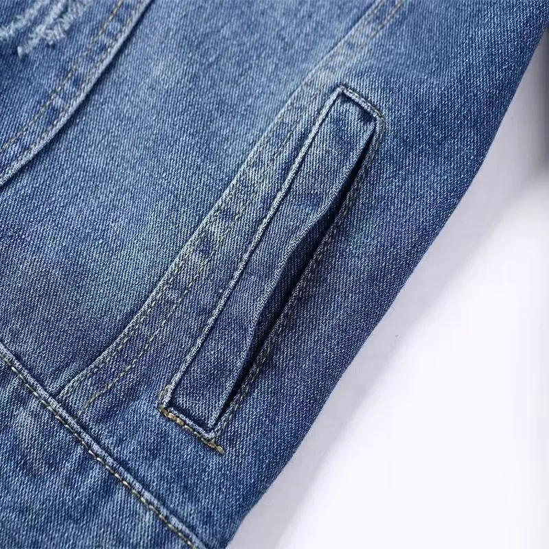 2025 Nowa jesienna damska kurtka dżinsowa z długim rękawem Casual Jeans Jacket Bomber Vintage Okrągły dekolt Krótka kurtka Odzież wierzchnia Kobiece topy