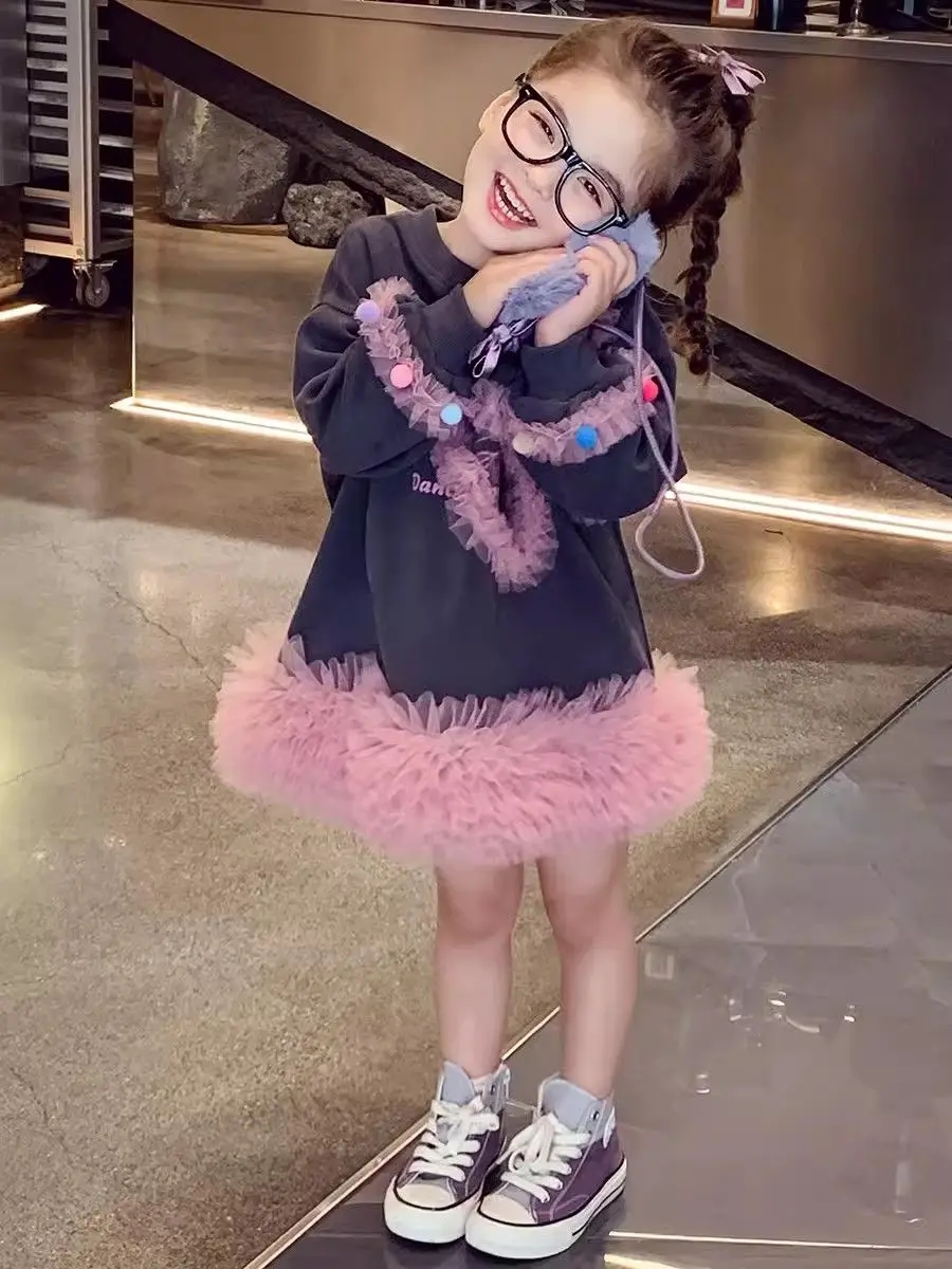 3-13Years Kids Long Sleeve tutu Dresses for Girls Cute Bow Hoodies Princess Dress Children Baby Outfits Clothing 3 4 5 6 7 8 910