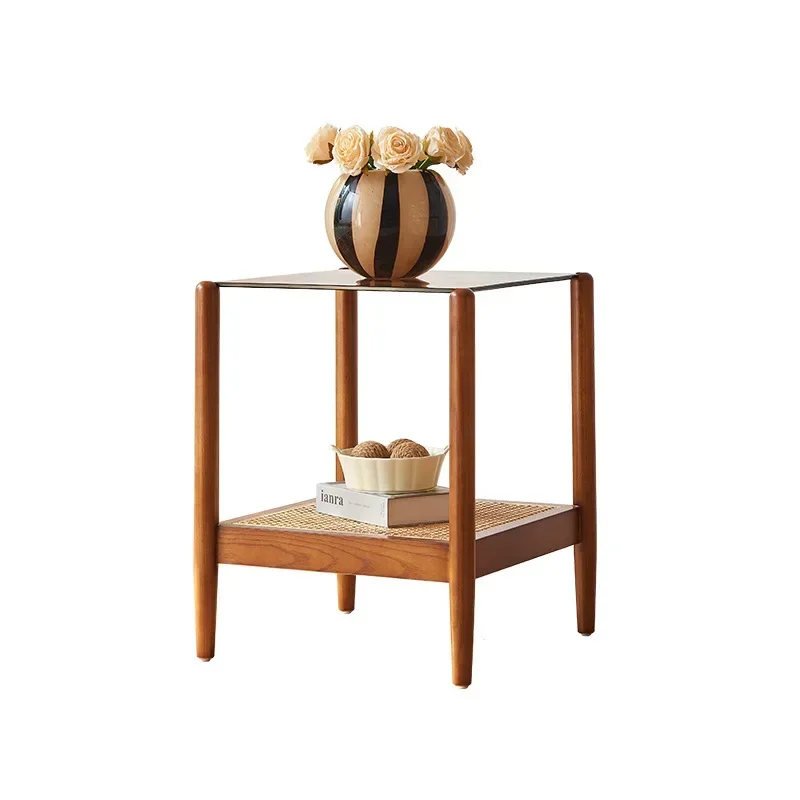 Coffee table living room high-end household solid wood rattan tea table small apartment homestay rectangular tea table