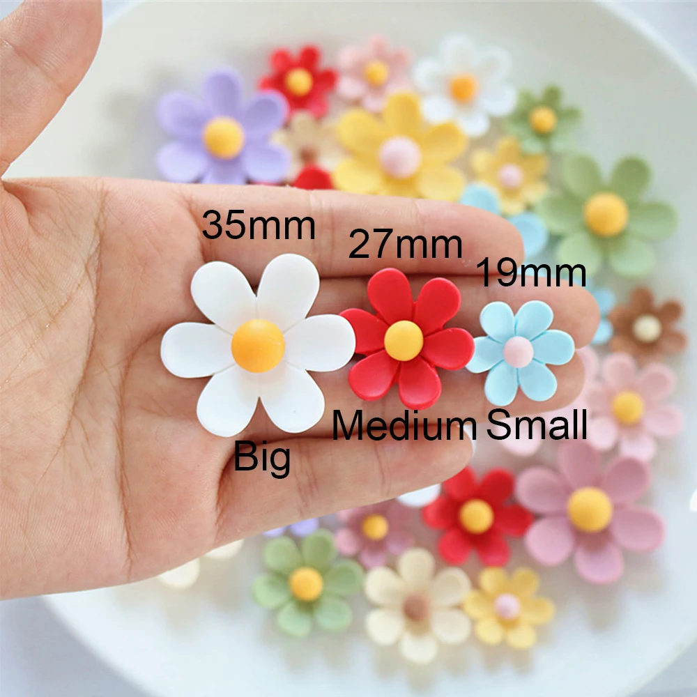 10PCS 19-35mm Daisy Flower Series Resin Flatback Cabochons For Hairpin Scrapbooking DIY Jewelry Craft Decoration Accessories