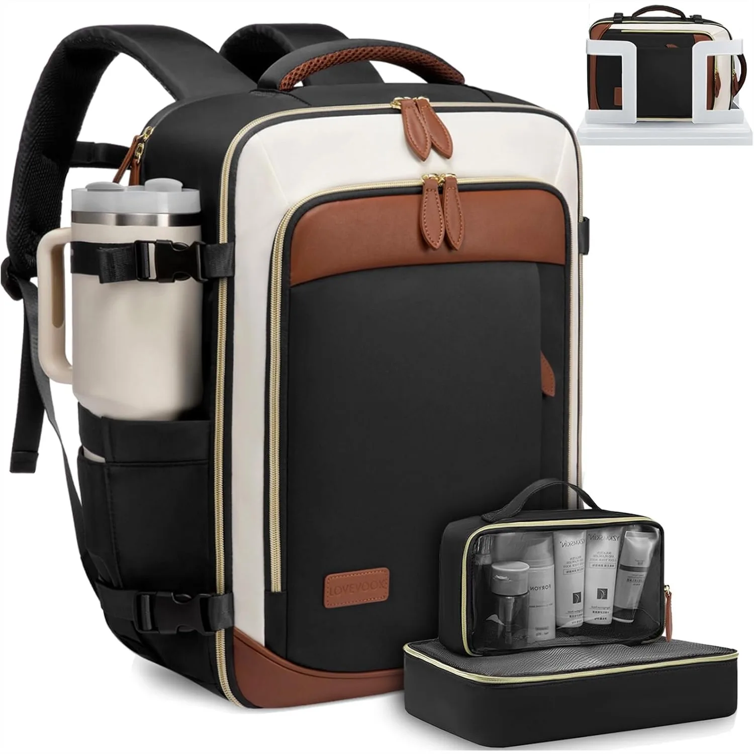 

40L Travel Backpack for Women, Carry On with 3 Packing Cubes, TSA Personal Item Airline Approved, Water Resistant Weekender