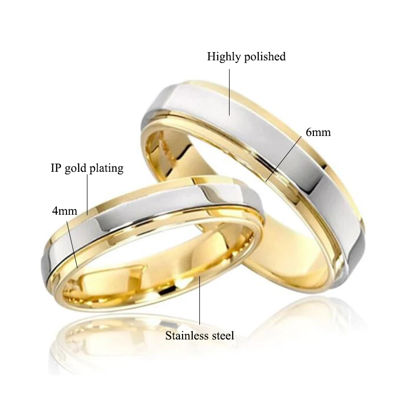 Ramos Stainless steel Wedding Couple Ring Simple Design Couple Alliance Ring 4mm 6mm Width Band Ring for Women and Men