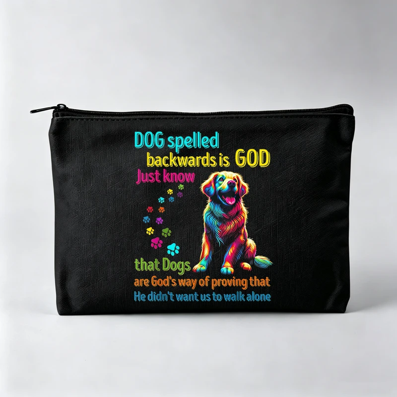 Women's Dog Graphic Makeup Bag with Typography Print, Zipper Cosmetic Pouch for Daily Use