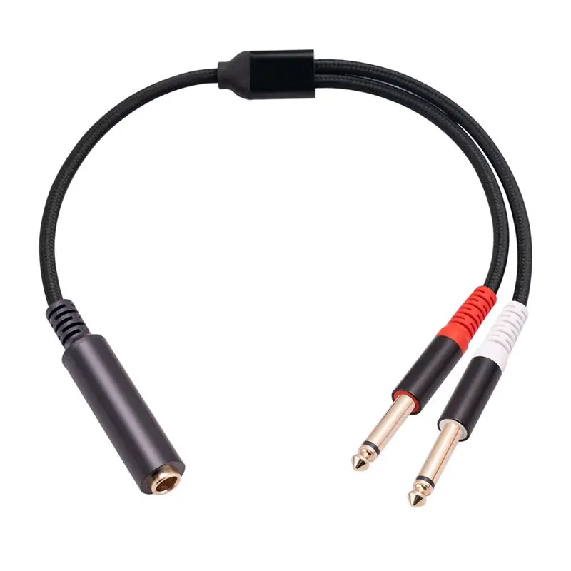 A01E-1Pcs 6.35Mm 1/4 Inch Stereo TRS Female To 2 Dual 6.35Mm Mono TS Male Y Splitter Cable Audio Adapter Cable