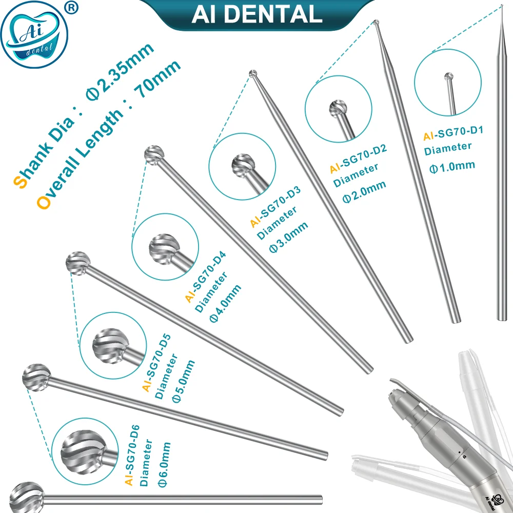 Dental Burs for AI Dental Implant Surgical Low Speed Handpiece Contra Angle SG Series Diamond Burs Dia.2.35mm AI-SG45/70/120