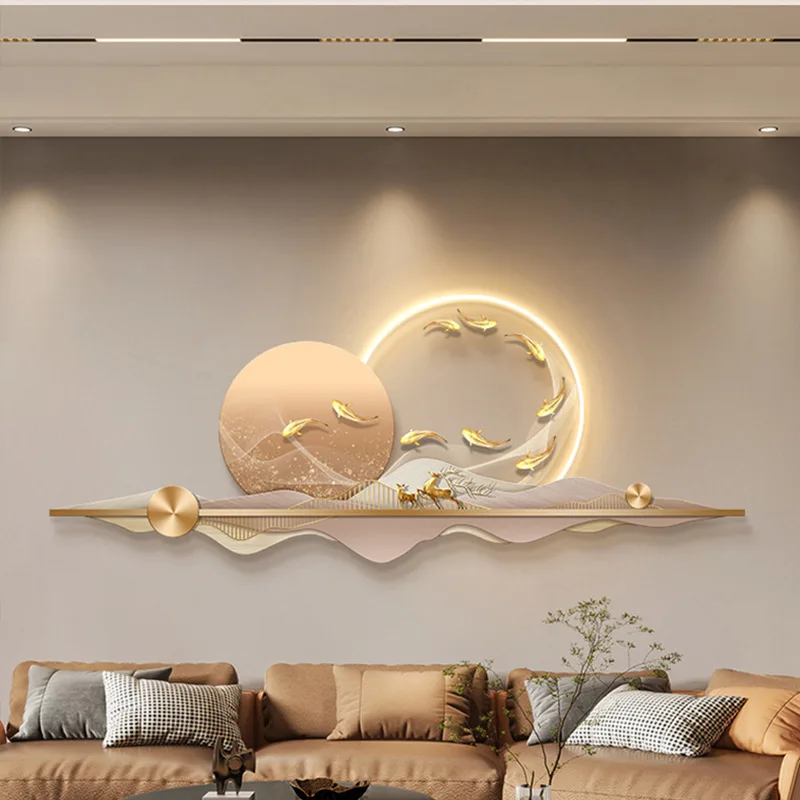 Living Room Decoration Painting Nine Fish Picture Lamp Painting High-end Sense Background Wall Three-dimensional Wall Decoration