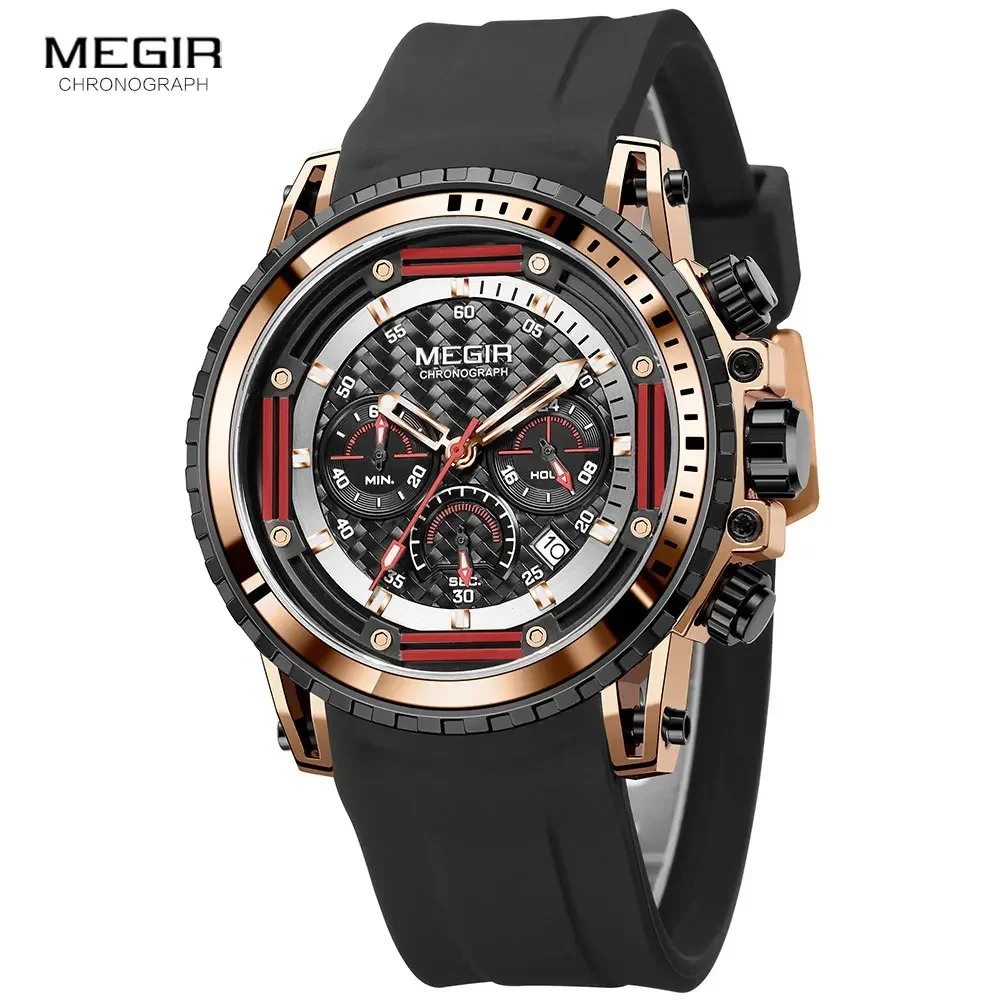 MEGIR นาฬิกาสําหรับชายแฟชั่น Chronograph ควอตซ์นาฬิกาซิลิโคนกันน้ํากีฬานาฬิกาข้อมือ relogio часы montre reloj