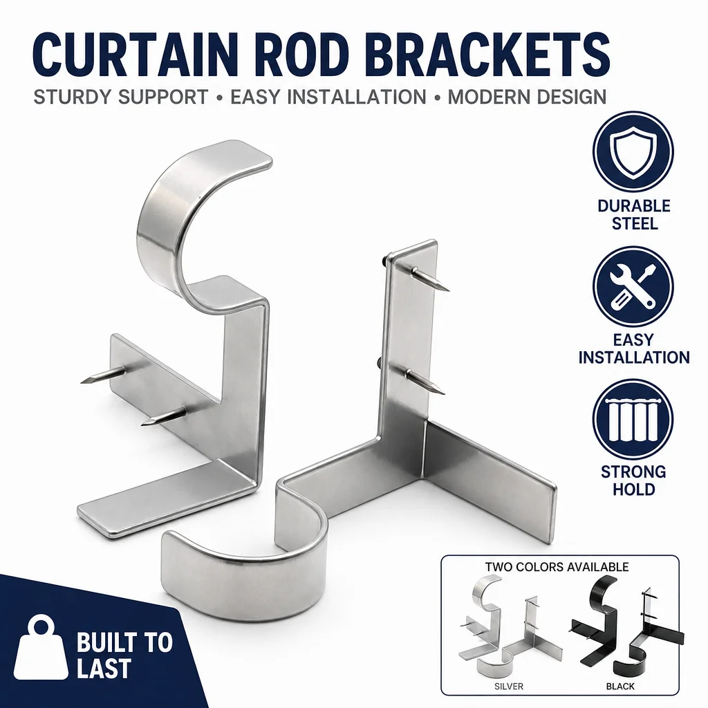 2/4PC Single Hang Curtain Rod Bracket Heavy Duty Double Hang Curtain Rod Holders Tap Right Into Window Frame Curtain Rod Bracket