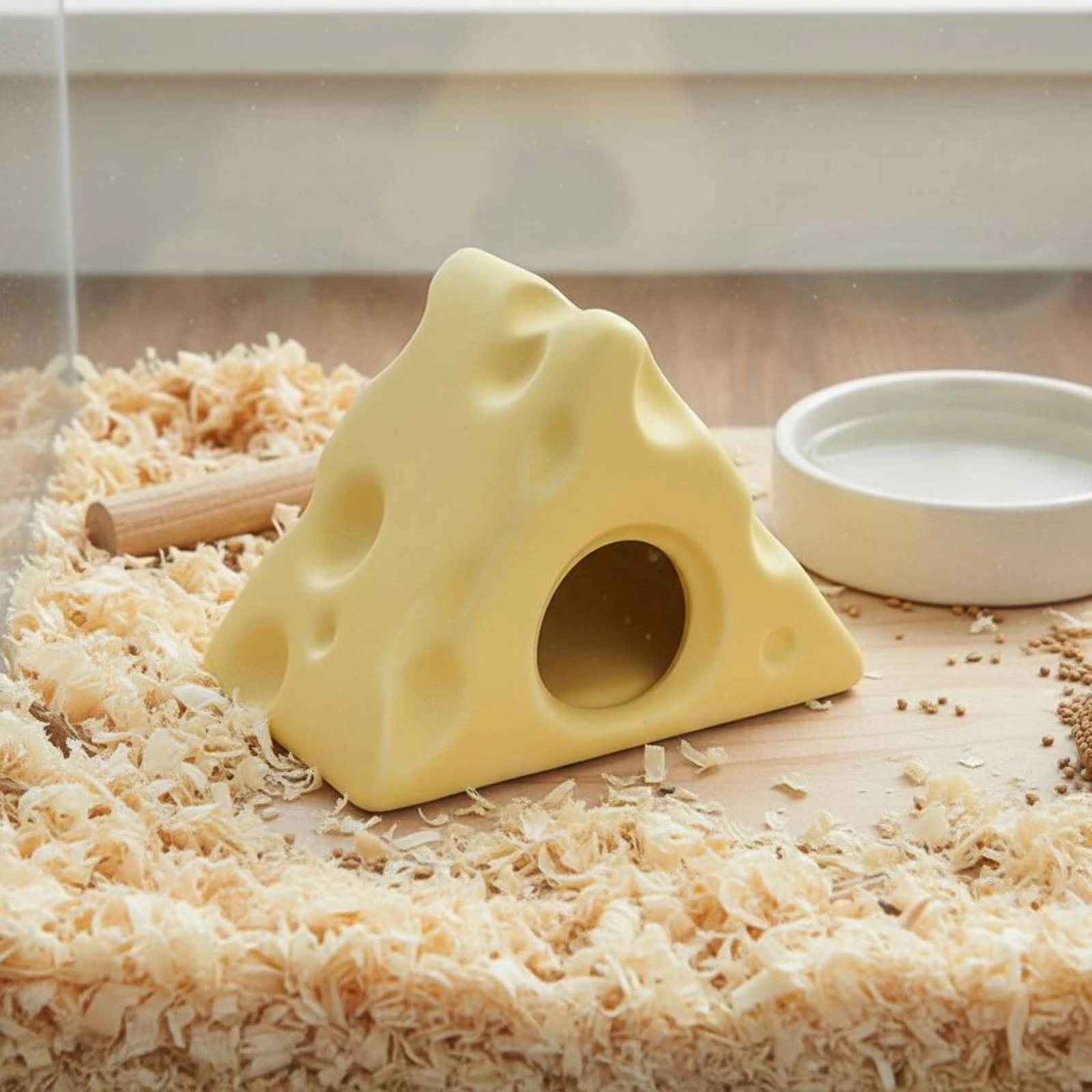 Cheese Shaped Hamster House Easy to Clean Triangle Hamster Cave Cheese Shaped Pet Hideout Glossy Glazed Surface for Warm Room