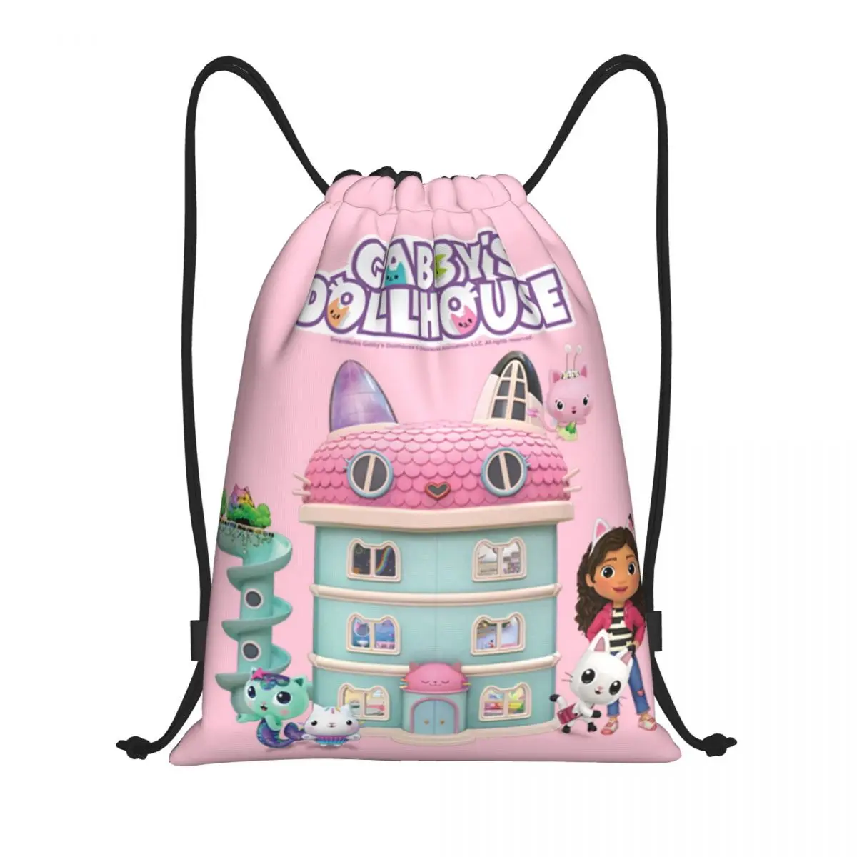 Gabbys Dollhouse zaino con coulisse donna uomo Sport Gym Sackpack pieghevole Mercat Cat Shopping Bag Sack