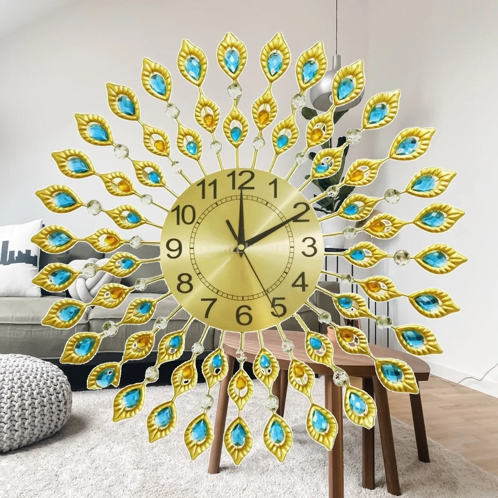 Peacock Wall Clock Noiseless Radiant Wall Clock Elegant Modern Glam for Living Room, Entryway