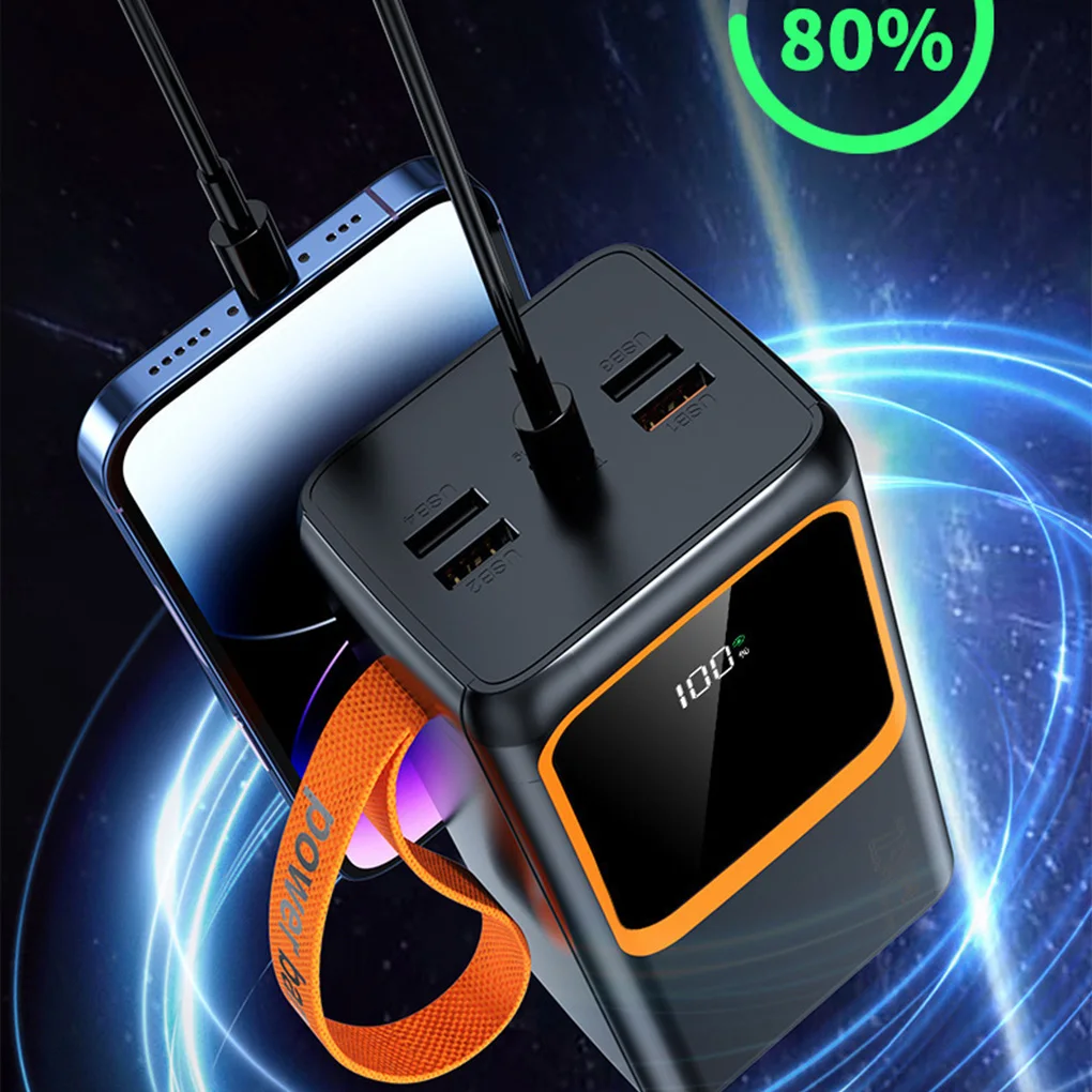 50000mAh 80000mAh Power Bank with Cable for iPhone 16/15/14 Pro Max Samsung S24/Xiaomi/Huawei 30000mAh Portable Charger