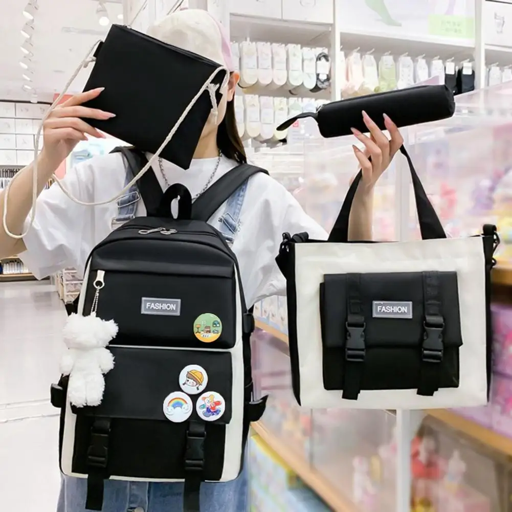 Crossbody Tas Set 4-delige Student Rugzak Set Met Crossbody Tas Etui Tutoring Tas Capaciteit Rits Sluiting Voor Reizen