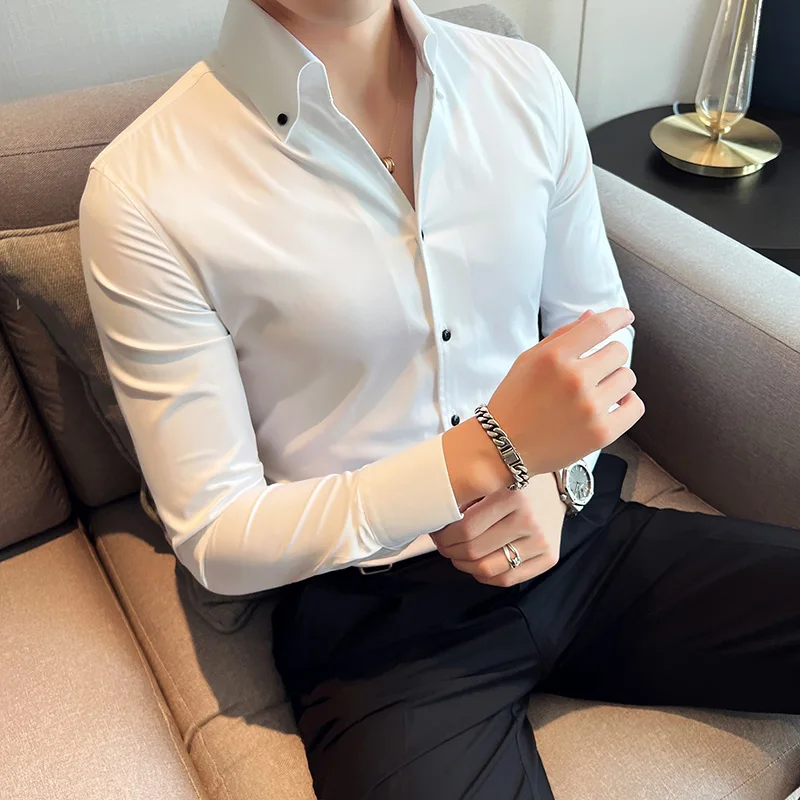 2023 Spring Autumn Men\'s Business Office Dress Shirts/Male Slim Fit High Quality Casual Long-Sleeved Shirt  Homme Tops S-3XL