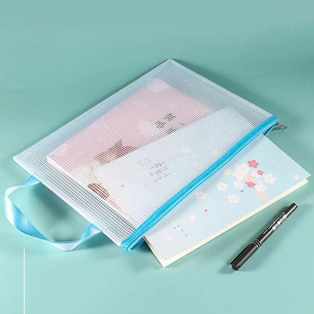 A4 Mesh Zipper Pouch Document Bag Waterproof Zip File Folders Pencil Case Storage Bags School Office Supplies