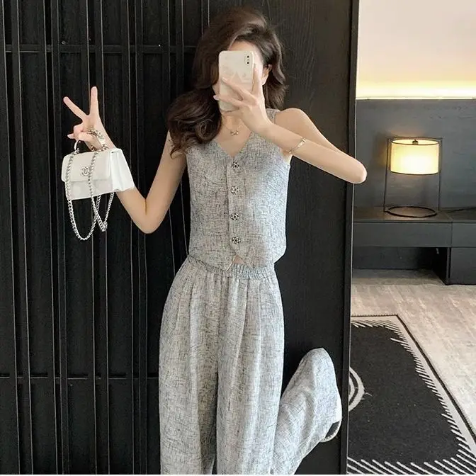 Xiao Xiangfeng Vest Set Summer 2024 New Women\'s High End Style Elegant Celebrity Casual Fashion Pants Two Piece Set New Style