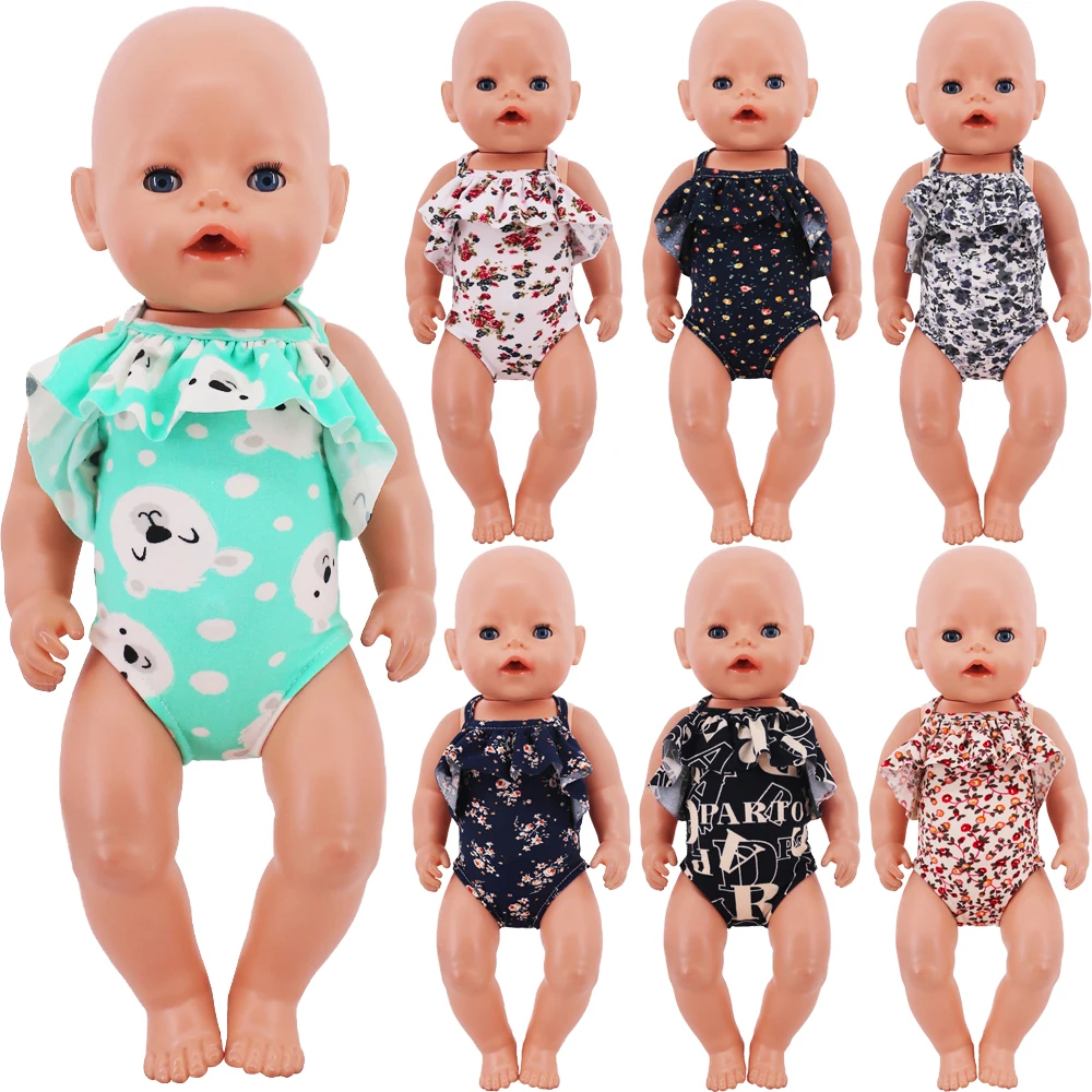 Handmade One-piece Swimsuit Kawaii Print For 43Cm Baby Reborn & 18inch Girl American Doll Clothes Accessories,Our Generation Toy